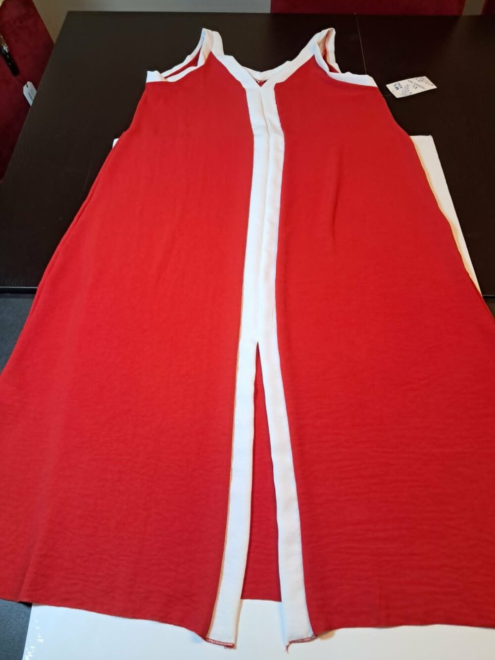 Red White Color Block Sleeveless Maxi Dress M/L - Picture 5 of 7